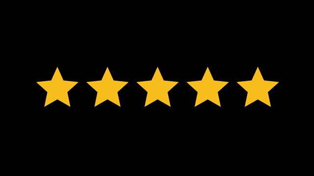 Rating stars icon animation. Five star. Simple motion animation with intro and outro, isolated on black background